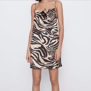 ZARA Animal Print Satin Slip Dress